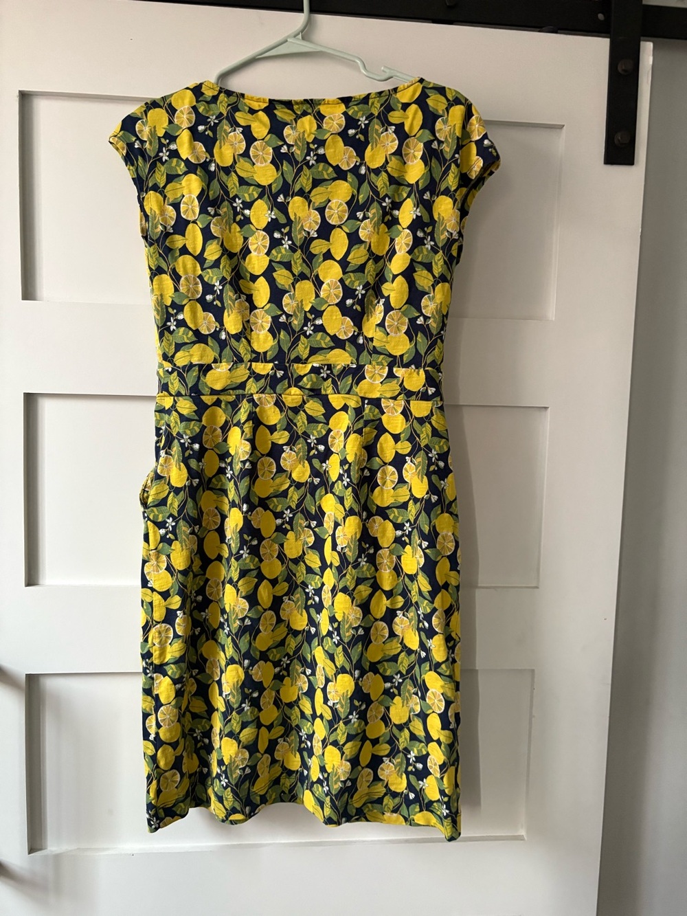 Boden Navy & Yellow Lemon-Print Cap Sleeve Dress